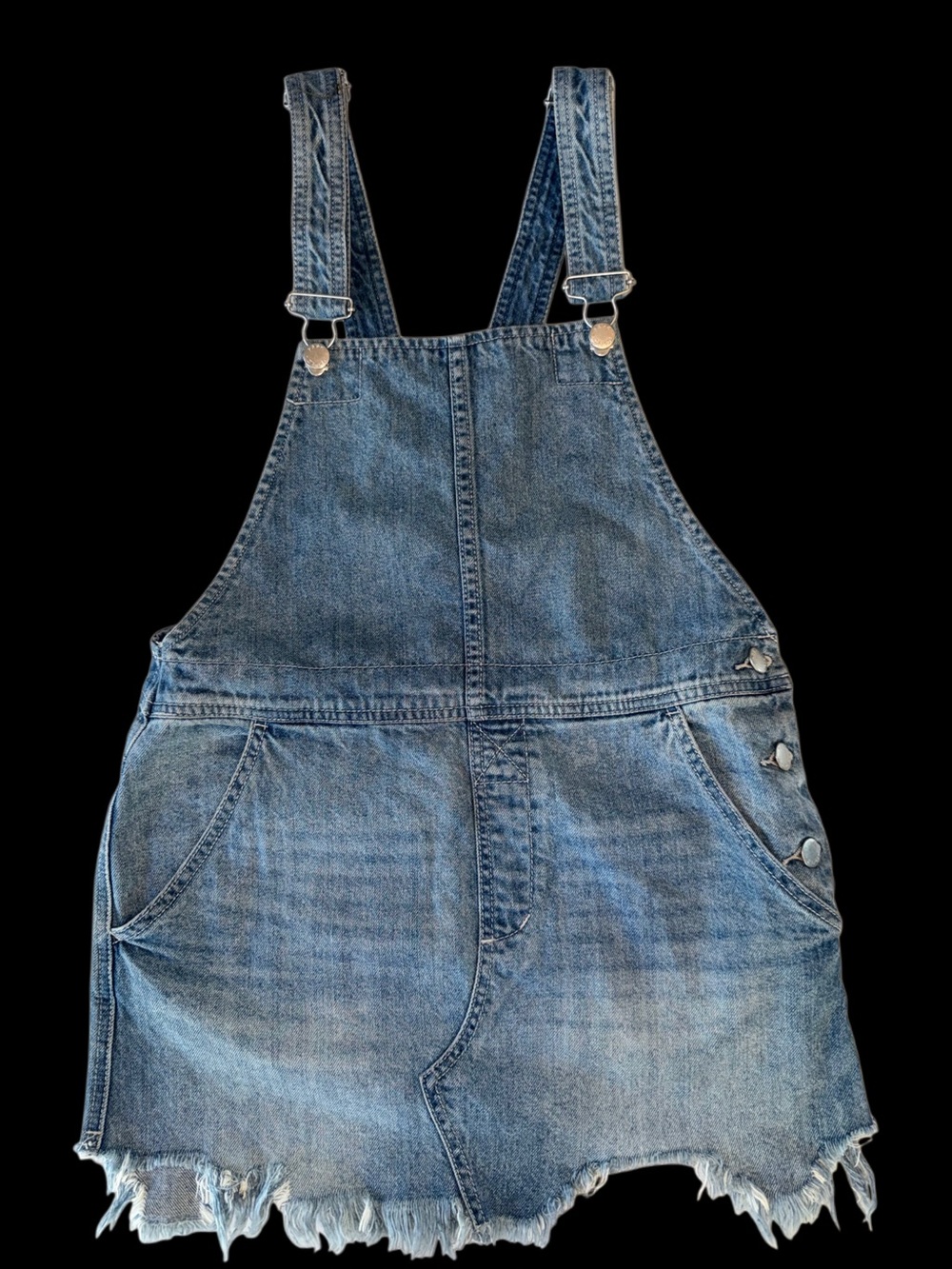Free People Denim Overall Mini Dress Distressed Frayed Size 2